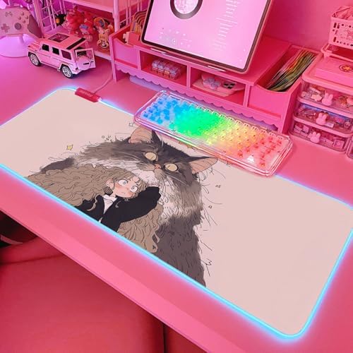 JMIYAV Pink RGB Gaming Mouse Pad 31.5x12 Inch PC XL Large Extended Glowing Led Light Up Desk Pad Non-Slip Rubber Base Computer Cute Mousepad Mat Desk Accessories Gaming Setup Fuzzy Shelter by JMIYAV