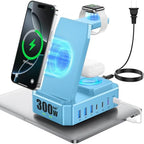 300W Charging Station for Multiple Devices Apple, Zutspzss 10 in 1 Wireless Charger for iPhone 16, GaN III USB C 65W PD Fast Charging Stand Dock for Apple Watch&Airpods,Blue by Zutspzss