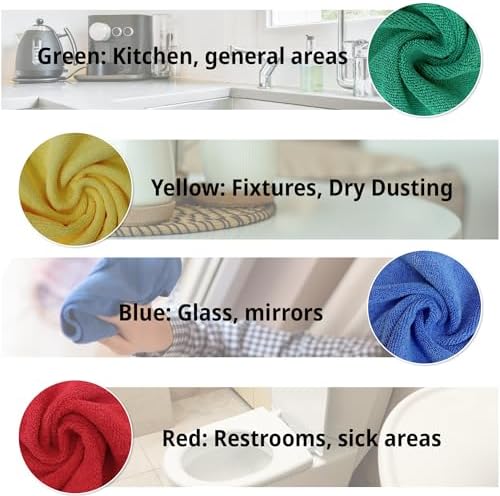 EvaClean Premium Microfiber Cleaning Cloth 16"x16" - Reusable, Washable, Non-Scratch, Microfiber Towels for Cleaning, Dusting, Polishing, High Absorbency & Durability, 4 Colors, 24-Pack - Image 4
