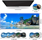 Ergonomic Keyboard Wrist Rest & Mouse Pad Wrist Rest Set, Large XXL Gaming Desk Mat 31.5"x 11.8",Non-Slip Base, Memory Foam,Easy Typing Pain Relief for Office & Home, Beaches Scene France Seychelles - Image 2