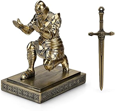 King's Guard Knight Pen Holder with a Letter Opener Desk Organizers Bronze by HDMbigmiHomeDecorations