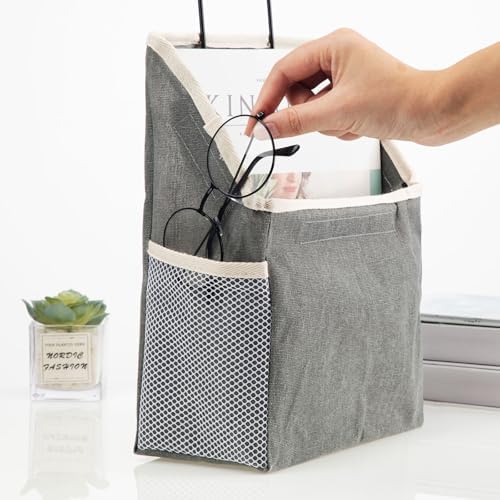 Woanger 12 Pcs Wall Hanging Storage Bag Wall Hanging Organizer Bag Over The Door Closet Basket Containers Bins with Hook Pocket for Bedroom Bathroom (Light Gray, Beige, Dark Gray, Black, Khaki, Green) - Image 3