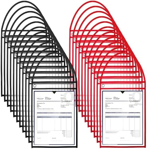 Geyee 50 Pack Job Ticket Holders Work Order Plastic Sleeves,Black and Red by Geyee