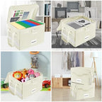 DocSafe Fireproof Document Box with Lock,File Storage Organizer with Zipper Pockets,Collapsible Portable File Box Home Office Safe Filing Cabinet with Handle for Hanging Letter/Legal Folders,Beige - Image 2