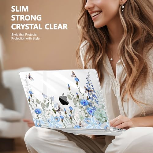 May Chen for MacBook Air 15 inch Case M5 M4 M3 M2 2026 2024-2023, Model A3448 A3241 A3114 A2941, Closes Seamlessly Hard Shell Laptop Cover with Keyboard Cover, Blue Flowers - Image 4