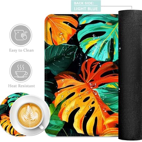 Keyboard Mouse Pad Set, Extended Gaming Mouse Pad+Ergonomics Keyboard Wrist Rest Support, Memory Foam, Easy Typing Pain Relief, 4Pcs XL Ultra Thick Desk Mat,Tropical Leaves - Image 2