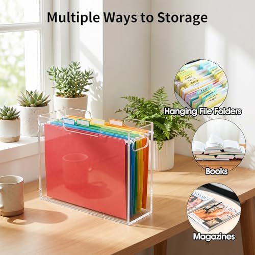 Acrylic File Folder Organizer, Clear Hanging Organizer Box for Letter Size, 5mm Thick Desktop File Holder with Handles, Slim Filing Storage Box for Desk Office Home - 1 Pack - Image 6