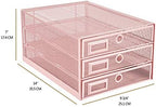 Annova Desk Organizer Wire Mesh 3 Tier Sliding Drawers Paper Sorter/Multifunctional/Premium Solid Construction for Letters, Documents, Mail, Files, Paper, Kids' Art Supplies (Light Pink) - Image 2