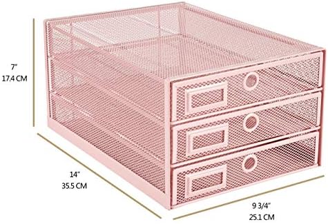 Annova Desk Organizer Wire Mesh 3 Tier Sliding Drawers Paper Sorter/Multifunctional/Premium Solid Construction for Letters, Documents, Mail, Files, Paper, Kids' Art Supplies (Light Pink) - Image 2