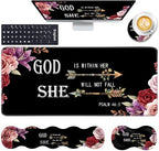 Keyboard Wrist Rest and Mouse Pad with Wrist Support Set Ergonomic Coaster,Memory Foam,Easy Typing Pain Relief,Large XL Desk Mat 31.5"x 11.8",Flower Bible Verse Psalm 46-5 by CICPLKSE