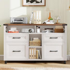 Halitaa Farmhouse Filing Cabinet with Adjustable Shelf & Wheels, Off White - Image 7