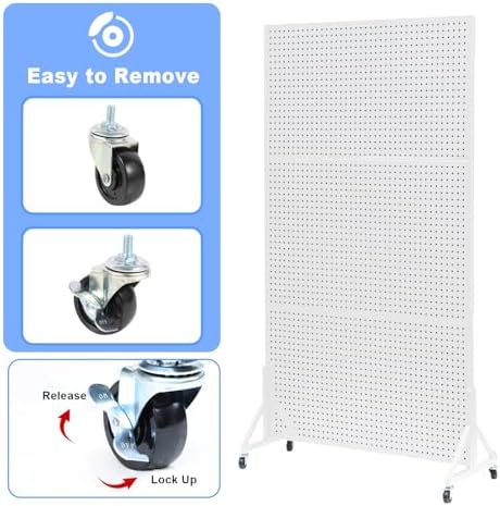 Eastern Tree Metal Pegboard Display Stand 3.5 x 6 Feet with 30 Hooks, Standing Pegboard Display with Wheels, Peg board Display Rack, Large Pegboard Panels - White - Image 5
