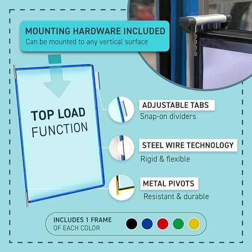 Tarifold Wall Mount Reference Display System, 5 Pockets, Assorted Colors - Image 4
