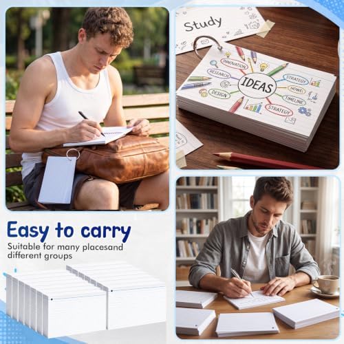 Yexiya 250 Pcs 5 x 8 Inch Index Cards with Rings Hole Punched Notecards - Image 6