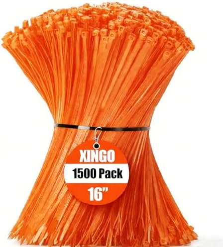 XINGO 16 Inch Orange Zip Ties 1500 PCS, 85 LBS Tensile Strength, UV Resistant Cable Ties, Premium Self-locking Plastic Ties for Indoor and Outdoor Use by XINGO