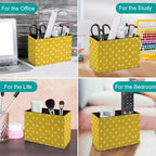 Pens Holder, Pencils Holder for Desk Organizer, Yellow Polka Dots PU Leather Pencil Cups Desktop Stationery Storage Makeup Brush Holder Pens Organizer for Office Home - Image 4