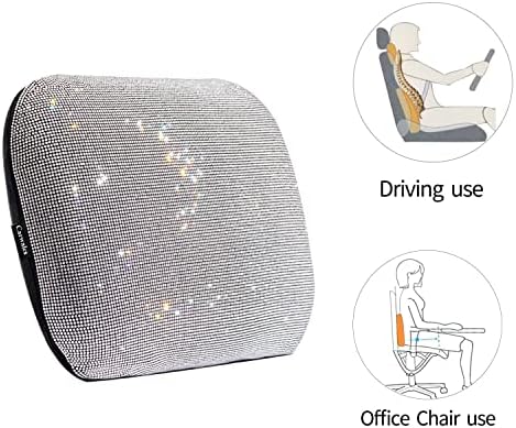 Carwales Lumbar Support Pillow Summer Decorative for Car Soft Bling Accessories Sparkly Diamond Rhinestone for Women Girls, Universal Office Chair Lower Back Cushion Rubber Black - Image 3