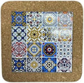 Portugal Azulejo Tiles, Ethnic Portugese Ceramic Tiles - Cork Trivets - Home & Wall Decorations (7.8 Inch - 20cm) (Portugal in 16 Tiles (Blue, Yellow, Maroon)) by GOLDTON