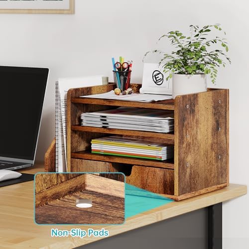 Wood Desk File Organizer with Side File Rack, Space-Efficient Design Easy to Assemble for Efficient Office Setup, Reduces Desk Clutter (Brown) - Image 5