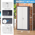 Greenvelly Metal Garage Storage Cabinet, Locking Steel Cabinet with 2 Doors and 4 Adjustable Shelves, Metal Tool Cabinets, Lockable File Cabinet for Home Office, Garage, School (Gray White) - Image 3