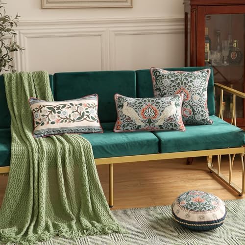 ISAENNE Vintage Linen Throw Pillow Cover,Set of 2,20"x12"-Naples C - Image 3