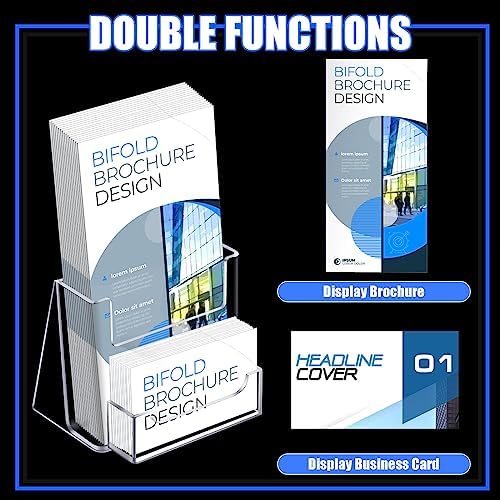 Wenqik Acrylic Brochure Holder with Business Card 4.1 Inch Rack Card Holder Pamphlet Display Stand Organizer for Menu Flyer Magazine Office Booklets(16 Pcs) - Image 3