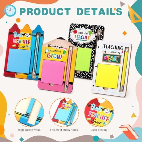 Eaasty 12 Sets 36 Pcs Back to School Teacher Gifts Bulk Cute Composition Sticky Note Holder with Notepads and Ballpoint Pens First Day of School Teacher Appreciation Gifts for Coworker Staff Employee - Image 3