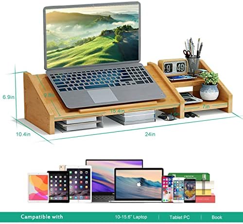 Ufine Bamboo Laptop Stand for Desk with Storage Computer Monitor Riser - Image 5