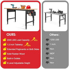 60” Heavy Duty Workbench, 2000 LBS Load Capacity Rubber Wood Work Table with Power Outlets, Pegboard, Work Bench for Garage, Office, Home, Workshop, Commercial - Image 6