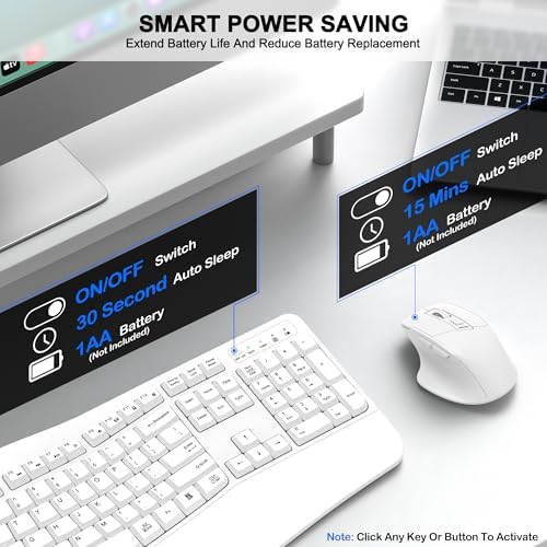 Wireless Keyboard and Mouse Combo, 2.4G Ergonomic Wave Keys(White) - Image 6