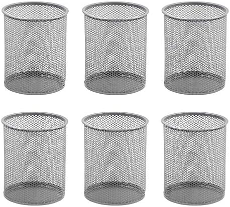 YBM HOME Office Round Desk Steel Mesh Pencil Cup Pen Holder Silver, 2210-6 Pack of 6 by YBMHome