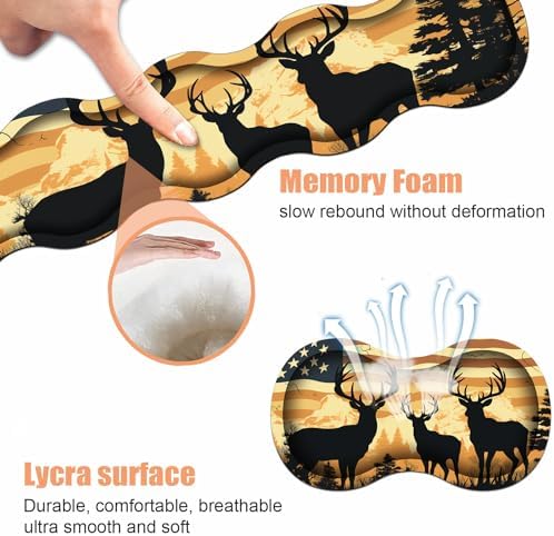 Ergonomic Keyboard Wrist Rest & Mouse Pad Wrist Rest Set, Large XXL Gaming Desk Mat 31.5"x 11.8" with Non-Slip Base, Memory Foam, Easy Typing Pain Relief for Home & Office, American Flag Deer - Image 6
