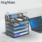 5 Tier Mesh Paper Desk Organizer with Pen Holders, Black - Image 7