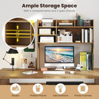 Giantex Desktop Bookshelf, 37" Desk Hutch Dorm for Computer Up to 32 Inch, Countertop Hutch w/6 Storage Shelves, 3-Tier Desktop Organizer Display Rack, Wood Desk Shelf for Home Office (Natural) - Image 4