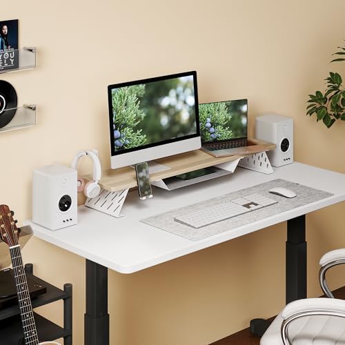 Fenge Dual Monitor Stand, Wooden Desk Shelf with Headphone & Phone Holder - Image 7
