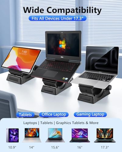 Laptop Stand for Desk, Height and Angle Adjustable, 2-in-1 Laptop Stand Vertical Laptop Stand with Innovative Half-Moon Shape, Heat Dissipation, Compatible with 13"-17.3" Laptops - Image 2