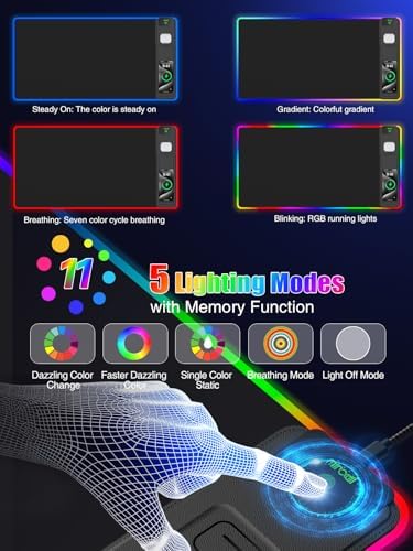 Mouse Pad with Foldable Phone Holder & Wireless Charger, XXL RGB Gaming Mousepad 31.5"x15.8" Large Desk Mat for Keyboard, Black Desk Pad with Dual Qi Charging Station | 11 Colors 5 Modes | Waterproof - Image 5