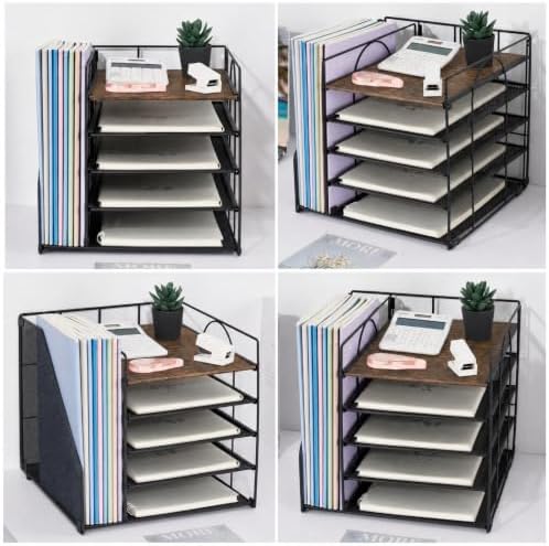 LEKETREE Desk Organizers and Accessories, 5-Tier Paper Letter Tray Organizer with File Holder, Desktop Organizer for Office Supplies (Wood) - Image 6