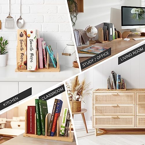 Cook Book Organizer, 4 Sections, Recipe Book Holder Rack, Tabletop Stand for Convenient Cookbook Storage, Vertical Cook Book Stand Kitchen, Binder Holder for Desk & Countertop (Bamboo) - Image 5