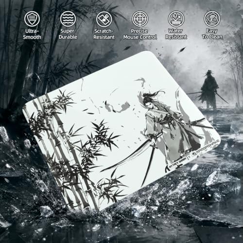 ATTACK SHARK CM05 Glass Mousepad, 17.7 x 15.7 in Glass Gaming Mouse Pad, 9H Tempered Hard Mouse Pad with Nano-Textured Low-Friction Surface, Non-Slip PU Base for FPS/MOBA Gaming-Black Warrior - Image 2
