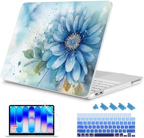 Mektron Case for 2026 MacBook Neo 13-inch A18 Pro chip A3404 Laptop Cover with 13-inch (Diagonal) Liquid Retina Display+ Keyboard Cover+ Screen Protector, Watercolor Blue Flower by Mektron
