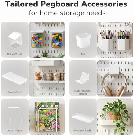 Keepo Peg Board Wall Organizer – Plastic Pegboard Panels, Modular Peg Board Storage System for Home Office, Craft Room, Gaming Setup (White, 33″×22″) - Image 4