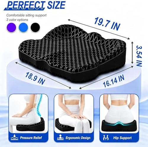 Thicken 19.7in Seat Cushion, Gel Seat Cushion for Long Sitting–Office Chair, Wheelchair, Car Cushion, Large Cooling Pad for Back Pain, Sciatica, Tailbone Pain Relief - Image 2
