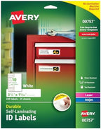 Avery 00757 Easy Align Self-Laminating ID Labels, Laser/Inkjet, 1 1/32 x 3 1/2, White (Pack of 250) by Avery