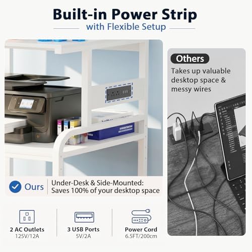 Homieasy 3D Printer Stand with Power Outlet, 23.6" x 23.6", White - Image 4