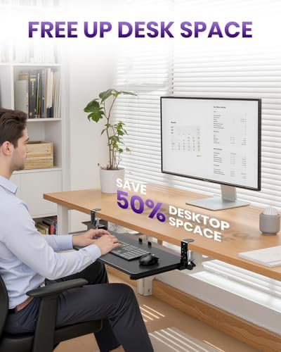 Ergonomic Mouse & Keyboard Tray Under Desk, 20x11.8 in Board, Black - Image 4