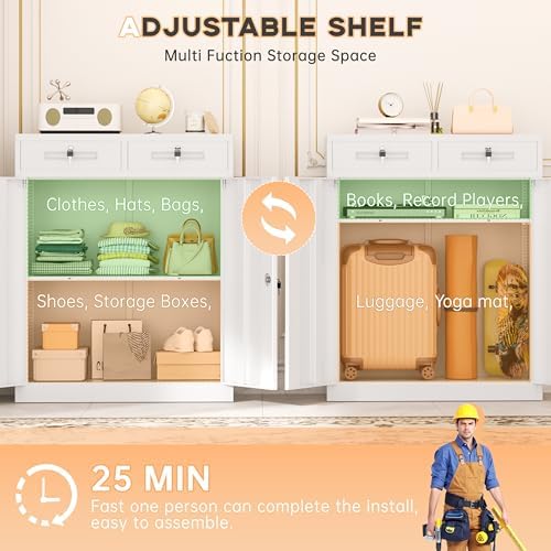 INTERGREAT Metal Garage Storage Cabinets with Lock,Steel Storage Cabinet with Drawer and 2 Adjustable Shelves, Small Lockable Office Steel Cabinet for Home, Warehouse, School, White - Image 5