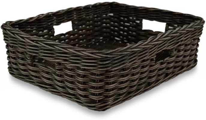 The Basket Lady Rectangular Low Wicker Storage Basket, L, Walnut Brown by TheBasketLady