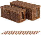 Cable Management Box, Cord Organizer with Lid & Cable Ties - Brown Set by BROWNLILY