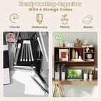 Desktop Bookshelf, 3-Tier Wood Countertop Bookcase w/ 5 Cubbies - Image 6